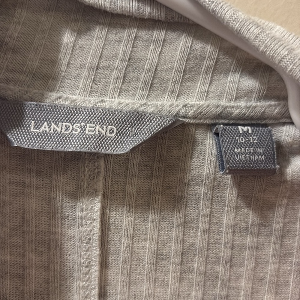 Lands' End Gray open Cardigan Sweater Lightweight Knit - size medium - ribbed - Picture 2 of 5